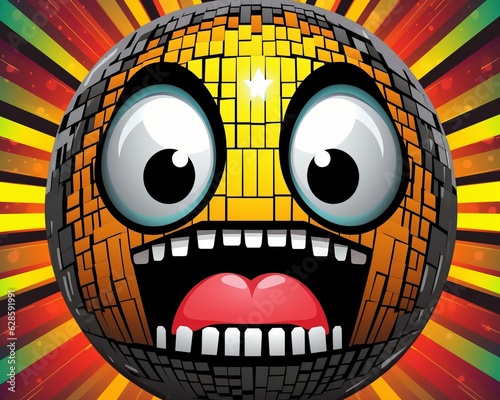 a cartoon disco ball with an angry face