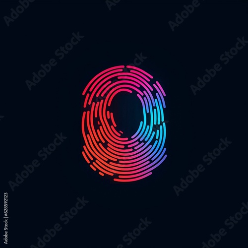 AI generated illustration of a fingerprint icon with multicolored lines