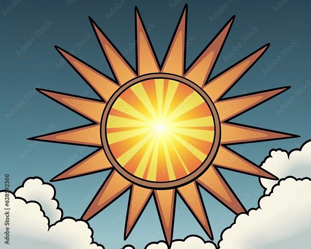 a cartoon sun with clouds in the background a cartoon sun with clouds in the background