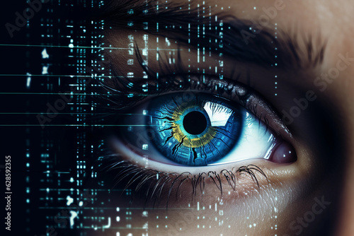 Woman eye iris and facial recognition