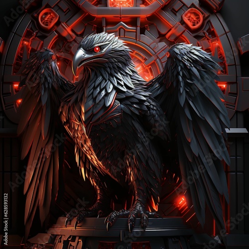 AI-generated illustration of a dark, mechanical eagle photo