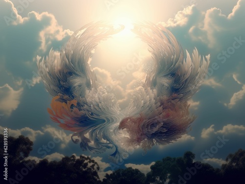 AI generated illustration of beautiful heavenly floating angel wings in the sky