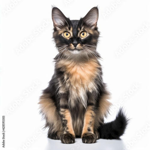 a cat is sitting in front of a white background
