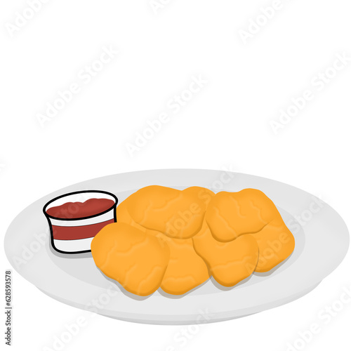 Chicken Nuggets A meal consisting of small pieces of boneless chicken breaded or battered. Then fry or bake.