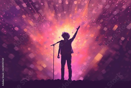 Foto AI generated illustration of a dark silhouette of a singer performing on the sta