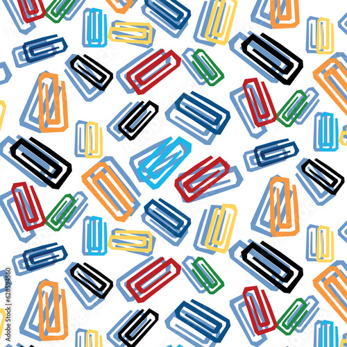 colored paper clips on a white background pattern, preparation for school, seamless pattern on a white background, back to school