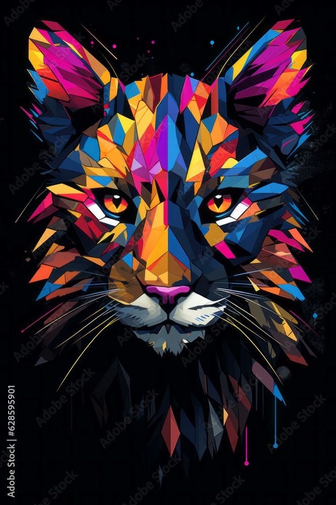 a colorful cat head on a black background a colorful cat head on a black background