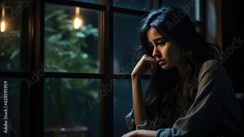 Free Download Depressed young woman near window at home, closeup - GFXLoad
