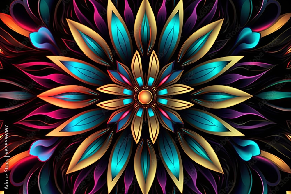 a colorful flower design on a black background