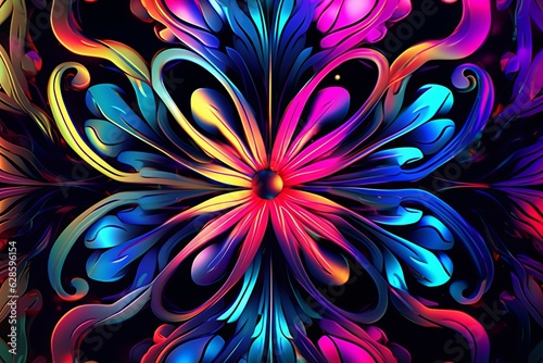 a colorful flower design on a black background