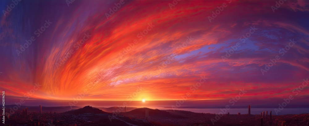 Summer Sky Painting in Shades of colorful. Captivating Beauty of Blue and orange tone. Vibrant Colors Among Clouds
