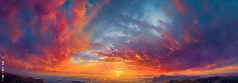 Summer Sky Painting in Shades of colorful. Captivating Beauty of Blue and orange tone. Vibrant Colors Among Clouds Summer Sky Painting in Shades of colorful. Captivating Beauty of Blue and orange tone. Vibrant Colors Among Clouds