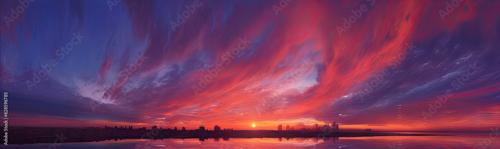 Summer Sky Painting in Shades of colorful. Captivating Beauty of Blue and orange tone. Vibrant Colors Among Clouds