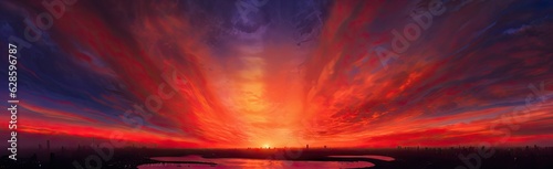 Summer Sky Painting in Shades of colorful. Captivating Beauty of Blue and orange tone. Vibrant Colors Among Clouds