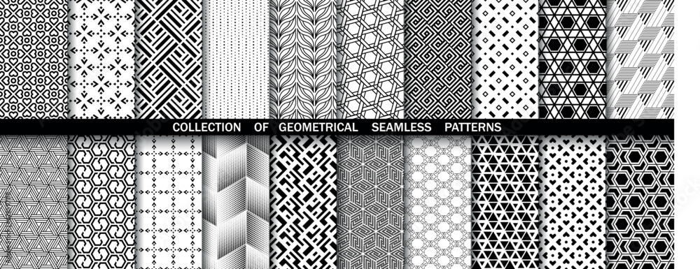 Geometric set of seamless black and white patterns. Simpless vector graphics