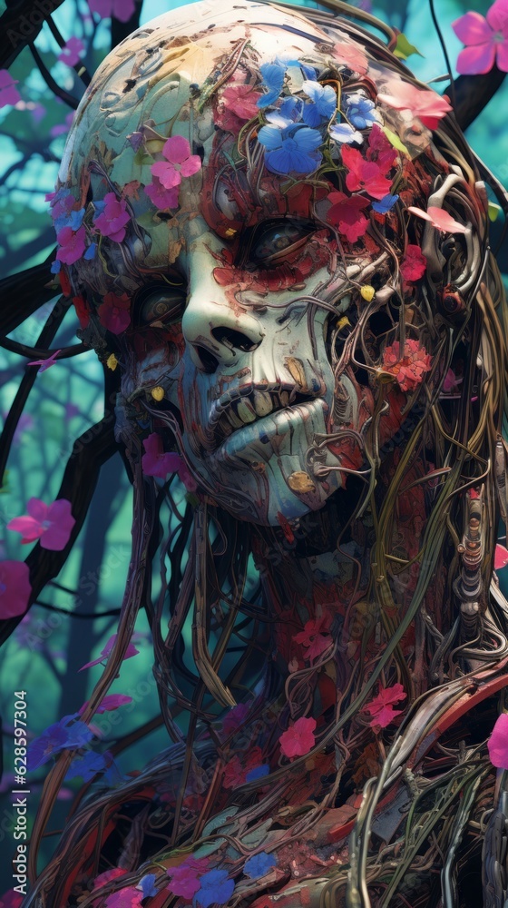 a digital painting of a woman with flowers on her head a digital painting of a woman with flowers on her head