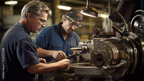 Workers in an engine factory.