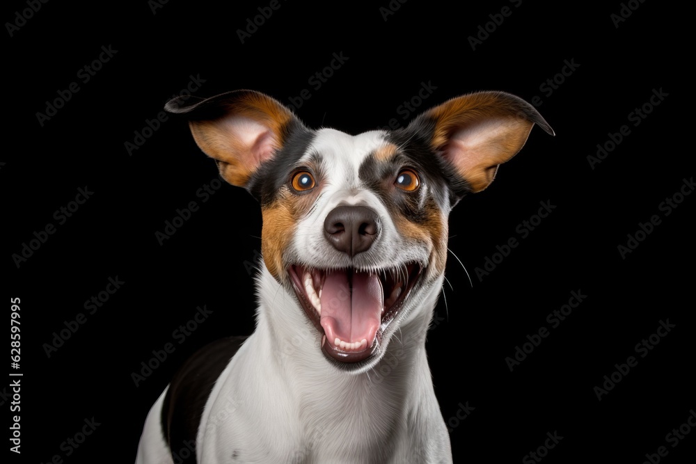 a dog with its mouth open on a black background