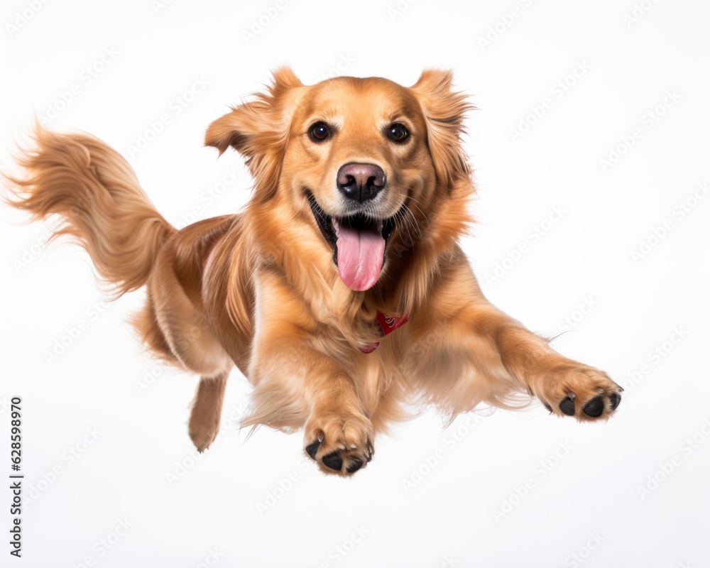 a golden retriever dog is jumping in the air