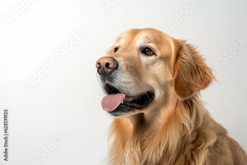 a golden retriever is looking up at the camera