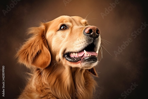 a golden retriever is looking up at the camera