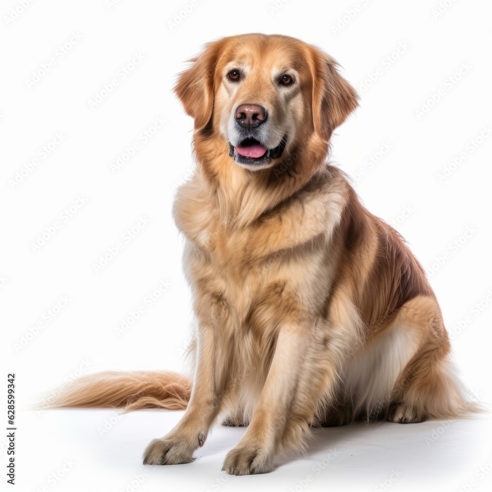 a golden retriever sitting down on a white background a golden retriever sitting down on a white background