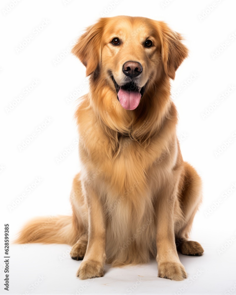 Fototapeta premium a golden retriever sitting in front of a white background