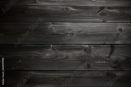 Banner. Background, texture, black wooden boards. Background for the site. AI generative.