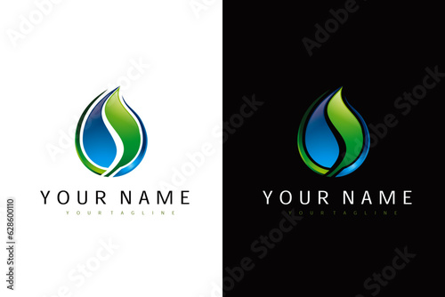 water leaf logo design vector template and business card with editable text