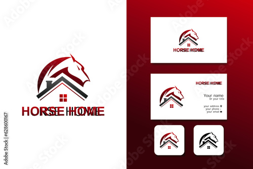 horse home logo design vector template and business card with editable text
