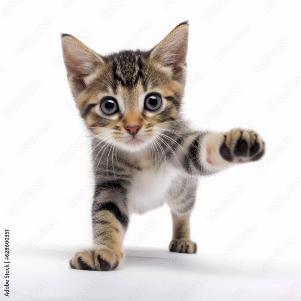 a kitten is standing on its hind legs with its paw outstretched a kitten is standing on its hind legs with its paw outstretched
