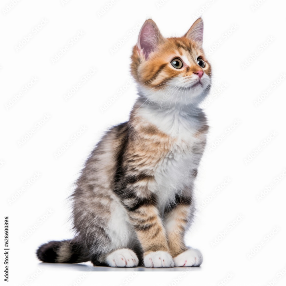 Obraz premium a kitten sitting on a white background looking up