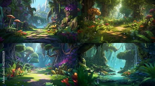 Forest Treasure.Video Games Digital CG Artwork Concep.Generative AI. © Sukritidesign