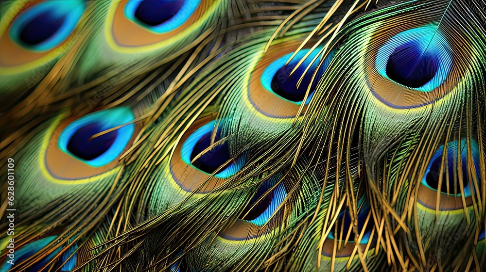 Fototapeta premium A close-up of a peacock feather with intricate and beautiful patterns and colors.