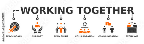 Working together banner web icon vector illustration concept for team management with an icon of collaboration, reach goals, team spirit, support, communication, and exchange