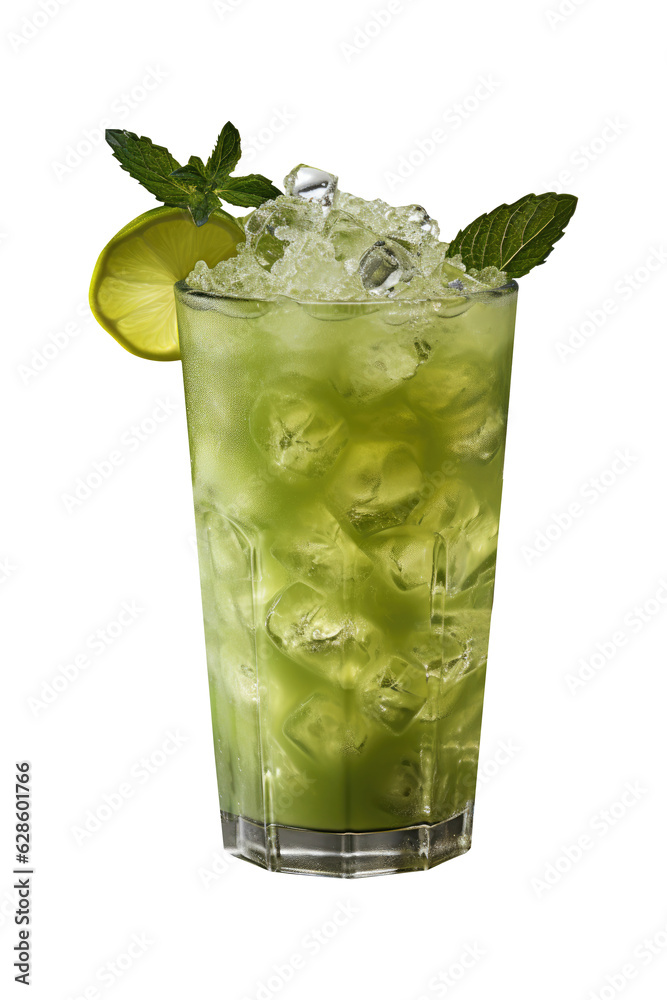Lemon juice or fresh mocktail isolated on transparent background. Generative Ai Lemon juice or fresh mocktail isolated on transparent background. Generative Ai