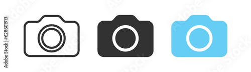 Camera icon. Photo camera signs. Image photography symbol. Photograph symbols. Digital shutter icons. Black, blue color. Vector isolated sign.