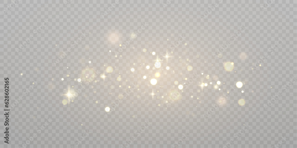 Gold dust light bokeh. Christmas glowing bokeh and glitter overlay texture for your design on a transparent background. Golden particles abstract vector background. Gold dust light bokeh. Christmas glowing bokeh and glitter overlay texture for your design on a transparent background. Golden particles abstract vector background.