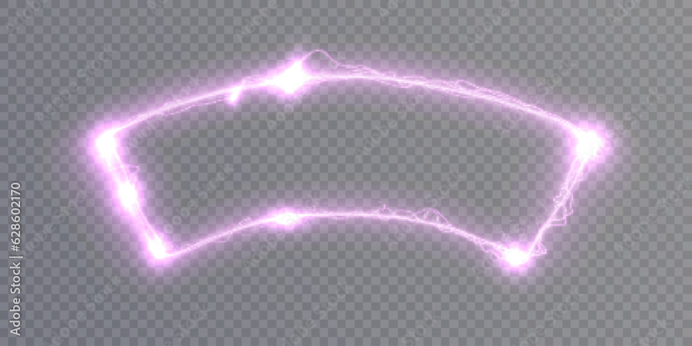 Rectangular curved frame with neon light effect. Abstract purple light ...