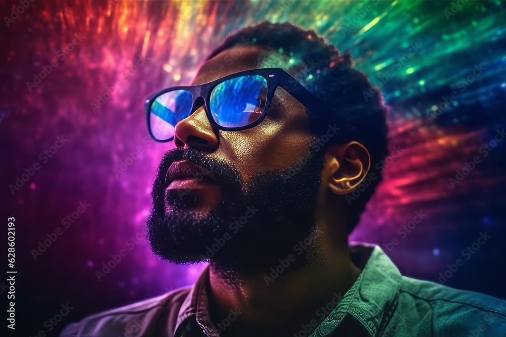 a man with glasses and a beard in front of a colorful background a man with glasses and a beard in front of a colorful background
