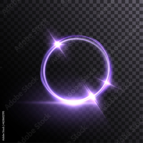 Vector glowing purple lighting circle isolated on transparent background. Abstraction. Glowing purple round frame. Vector