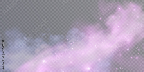 Realistic colorful smoke clouds, fog effect. Fog isolated on transparent background. Vapor in the air, vaporization. Vector