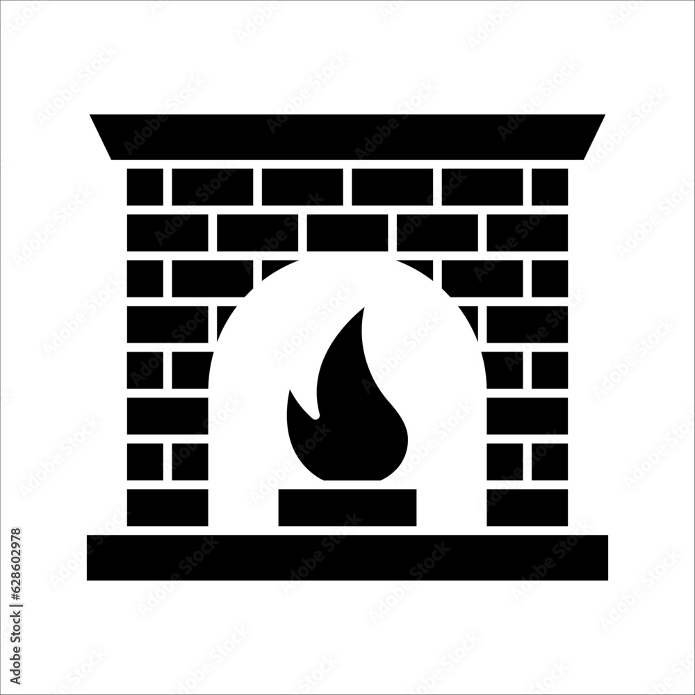 Fireplace icon. Winter icon. Simple, flat, outline, black. vector illustration on white background Fireplace icon. Winter icon. Simple, flat, outline, black. vector illustration on white background