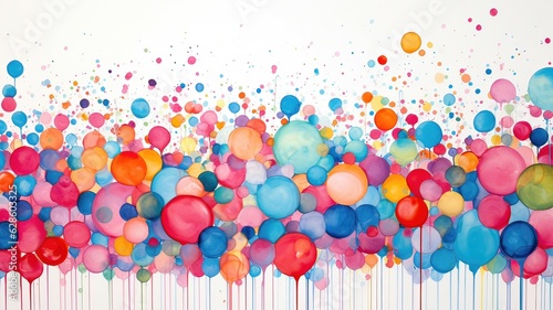 Colourful abstract dot painting creating the illusion of blue floating spheres.