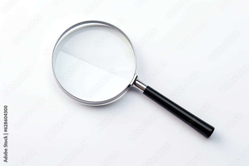 Magnifying glass over white background.
