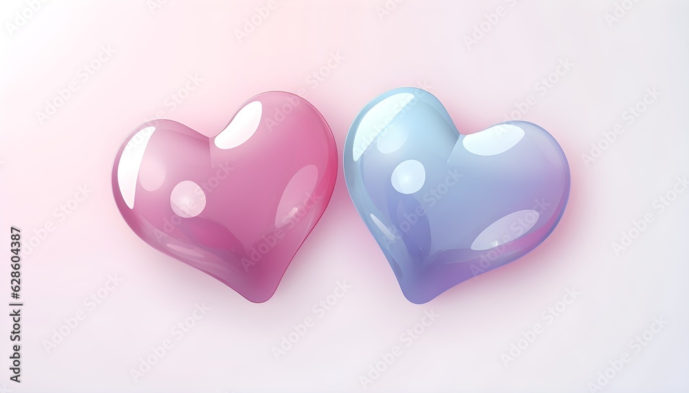 Realistic pink glossy 3d blue and pink heart. Valentine's Day greeting card design elements. Realistic 3D vector illustration on white background.