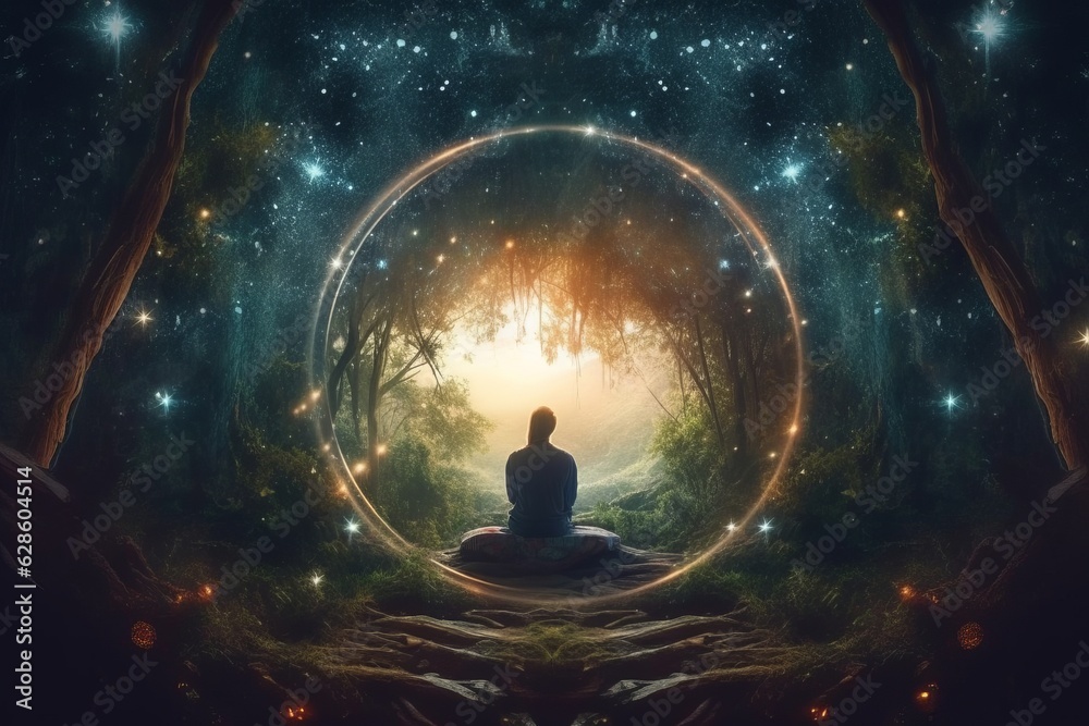 a person sitting in meditation in a forest a person sitting in meditation in a forest
