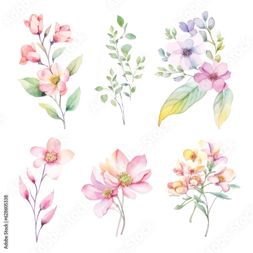 Whimsical Floral Watercolors  Fairy Arrangements on White Background