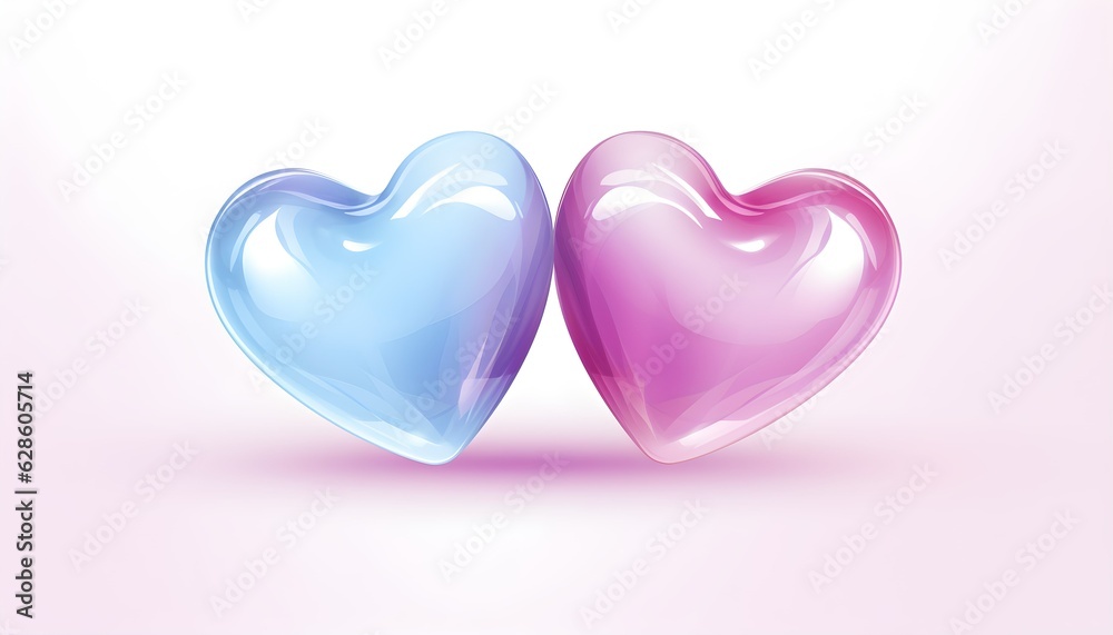Realistic pink glossy 3d blue and pink heart. Valentine's Day greeting card design elements. Realistic 3D vector illustration on white background.