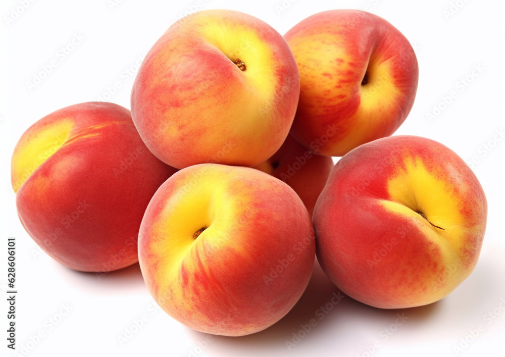 Peaches sweet summer fruit on white background.Macro.AI Generative Peaches sweet summer fruit on white background.Macro.AI Generative